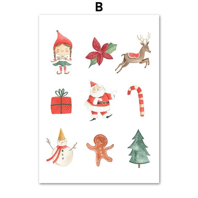 Santa Claus Sled Snowman Christmas Tree Alphabet Art Canvas Painting Nordic Posters And Prints Wall Pictures For Kids Room Decor No Frame