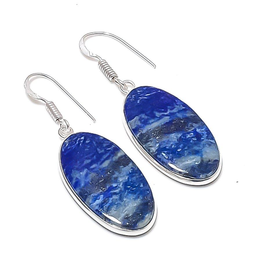 Naturalny Lapis Lazuli Kamień Szlachetny Srebro Próby 925 Biżuteria Kolczyk 1,85" AEE-11172