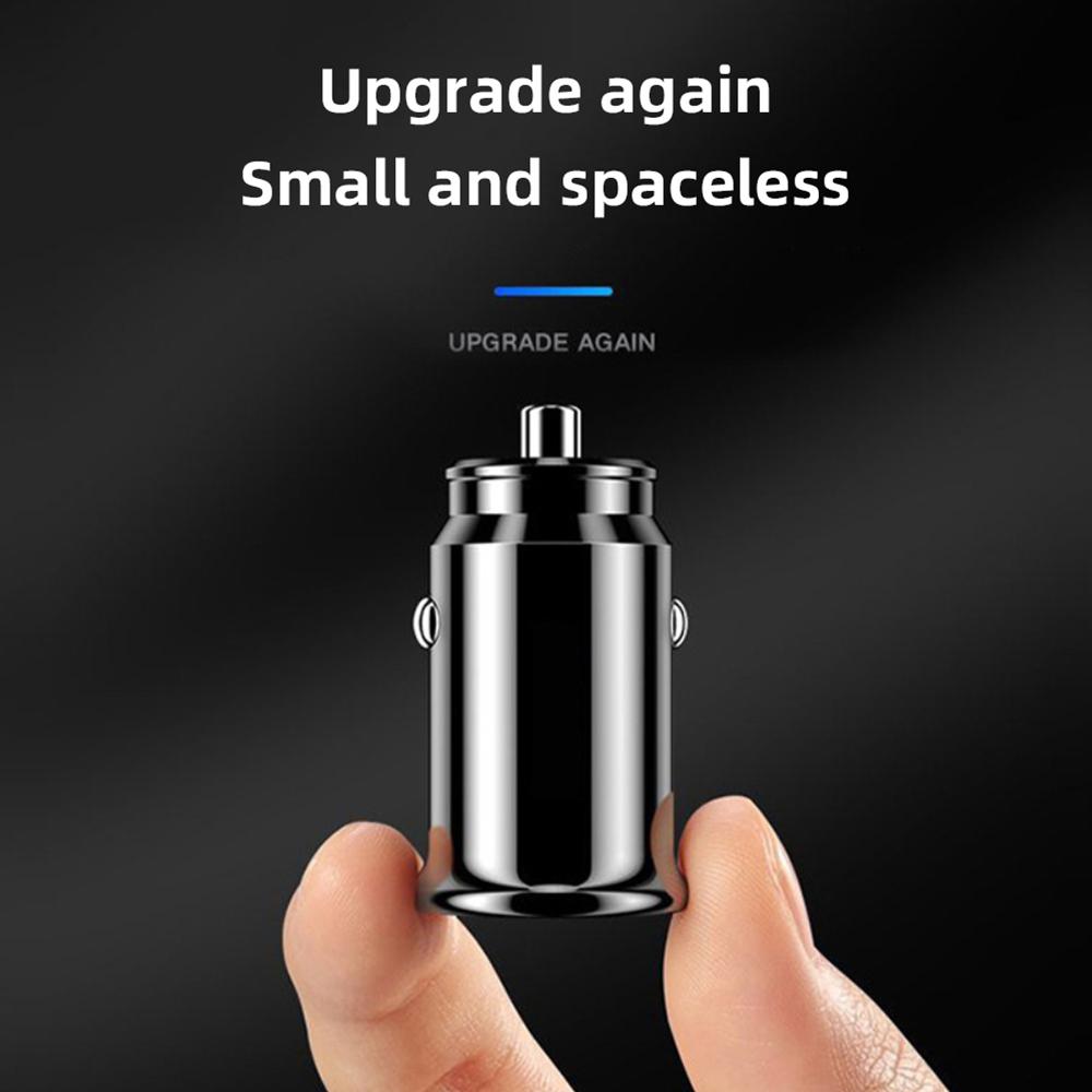 

1pc Mini Car Charger Alloy Double-port Fast Charging Dual USB PD30W Onboard Charger Adapter For