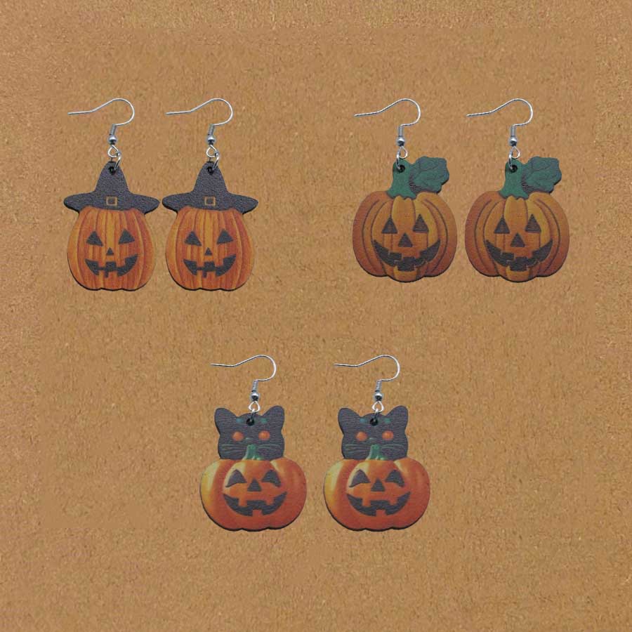 3 Stk/Set Halloween Geistergesicht Kürbis Ohrringe, Können an Halloween getragen werden