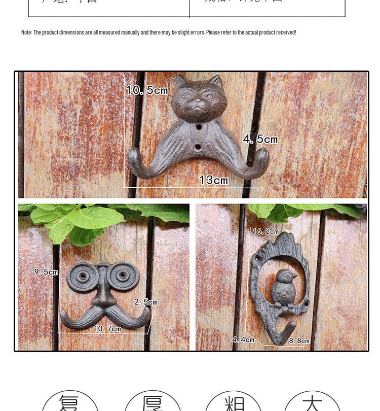 European Rustic Retro Industrial Cast Iron Kitten Whiskers Double Hook Wall Decor