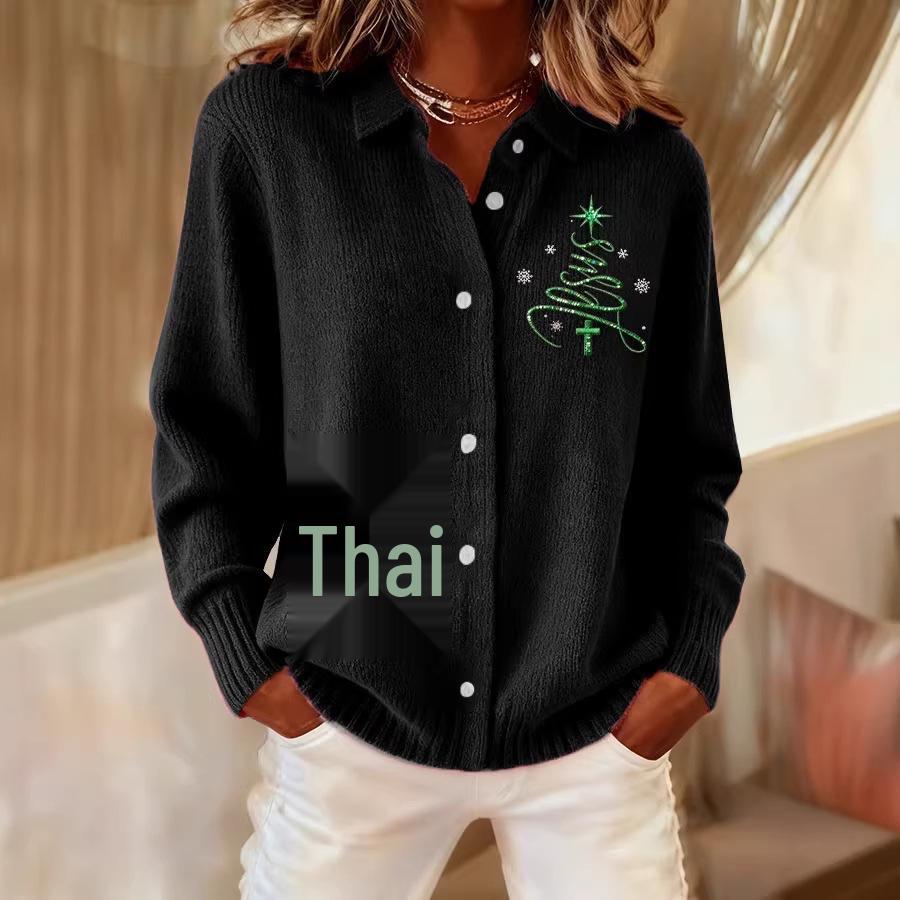 2025 Women's 3D Print Lapel Cardigan Shirt - Christmas Autumn/Winter Collection