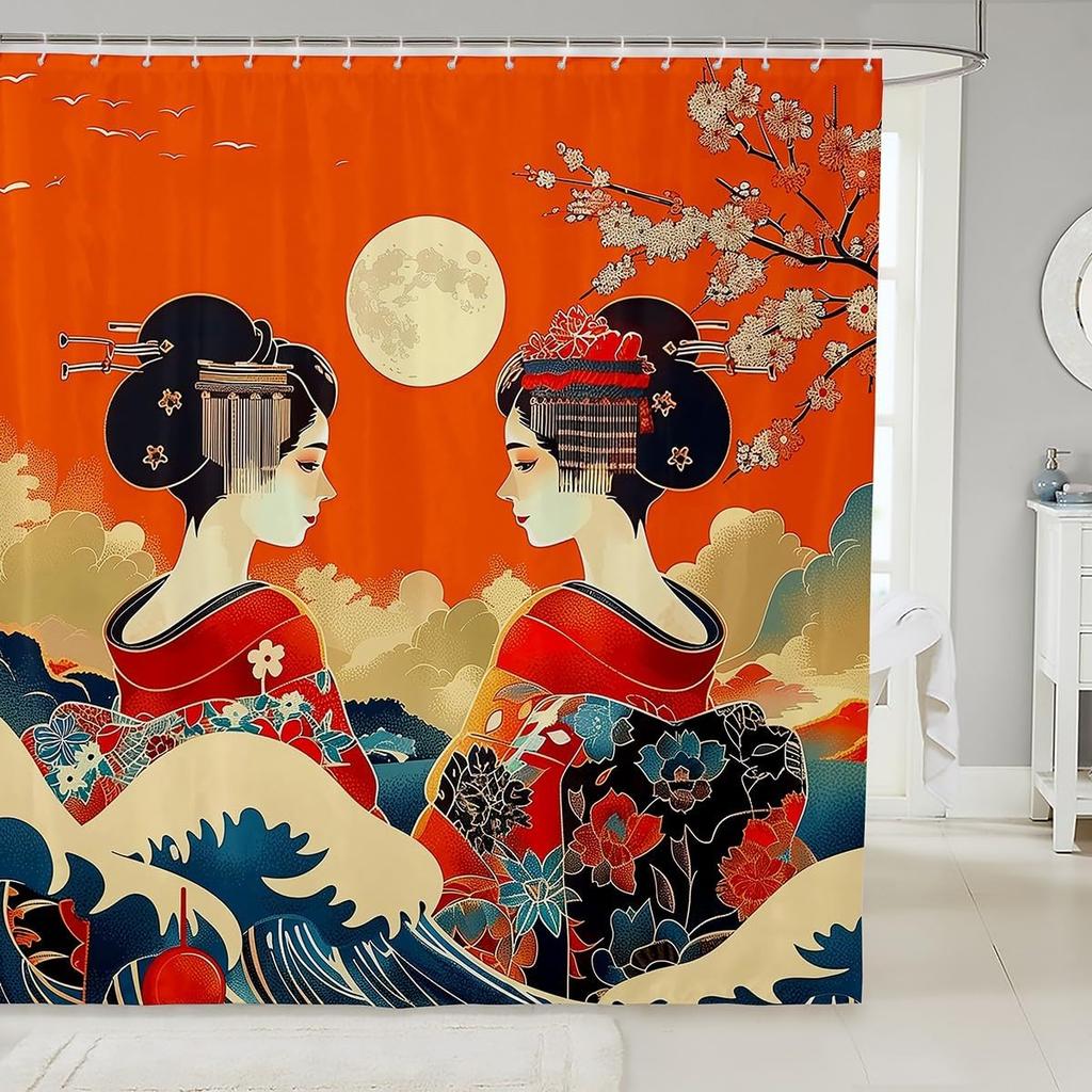 Samurai Fabric Shower Curtain Japanese Style Shower Curtain for Kids Boys Girls Vintage Dragon Bathroom Waterproof Accessories