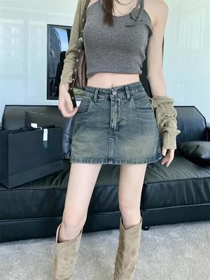 Summer Retro Blue Short Denim Skirt Women High Waist Fashion A-line Mini Skirts Female Slim Pockets Y2k Streetwear Jeans Skirt