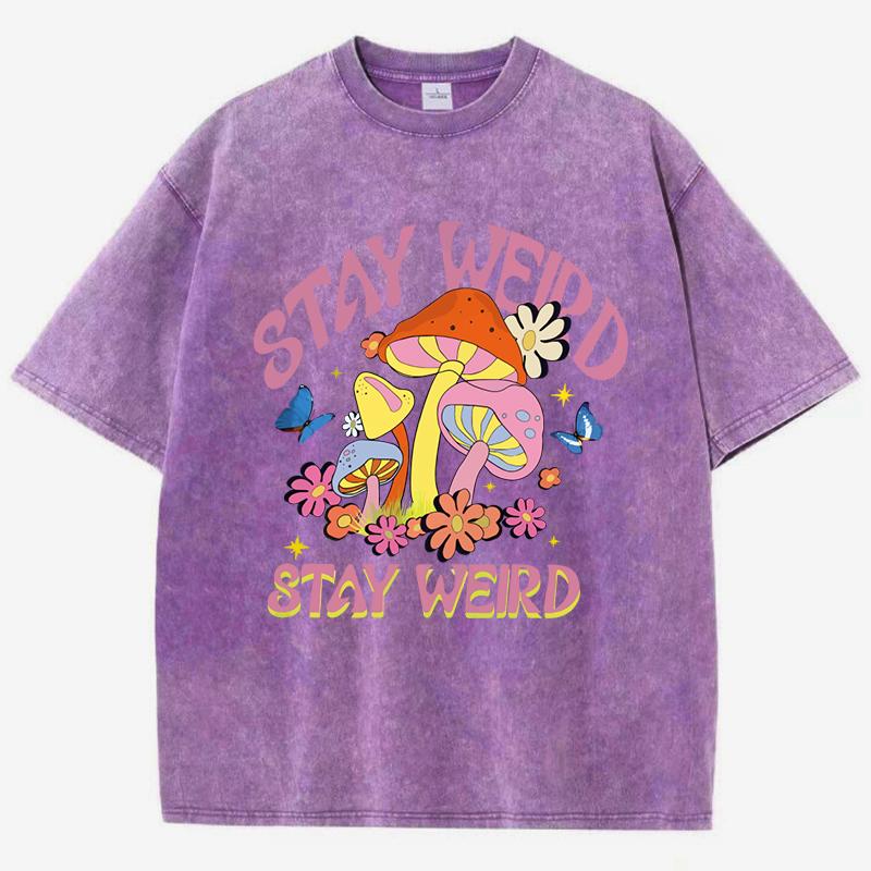 

Stay Weird Mushroom Flower Design Washed T Shirt Woman Summer Hip Hop T-Shirts Cotton Oversized Clothes Short Sleeve 3XL