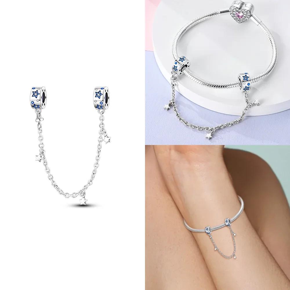 Charm Copper Moon Star Leaf Fit Original New Safety Chain Clasp Clip Bracelet Diy For Woman Girl Jewelry Fine Gift