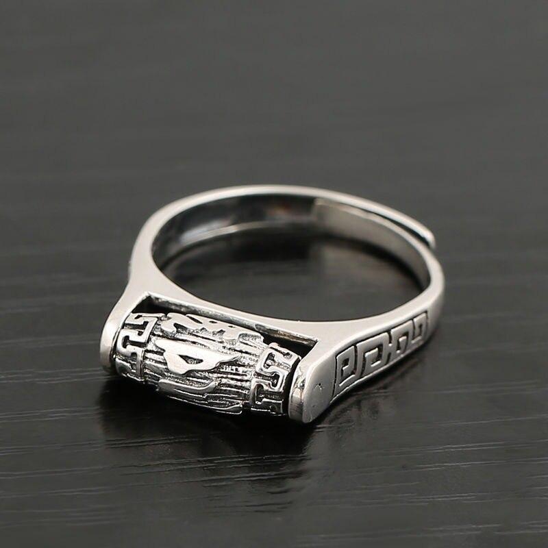 Retro ,Old ,Simple ,Ethnic ,Six -Character Mantra ,Ming Mantra ,Transit Pearl Ring ,Female Opening ,Turnable Silver Jewelry