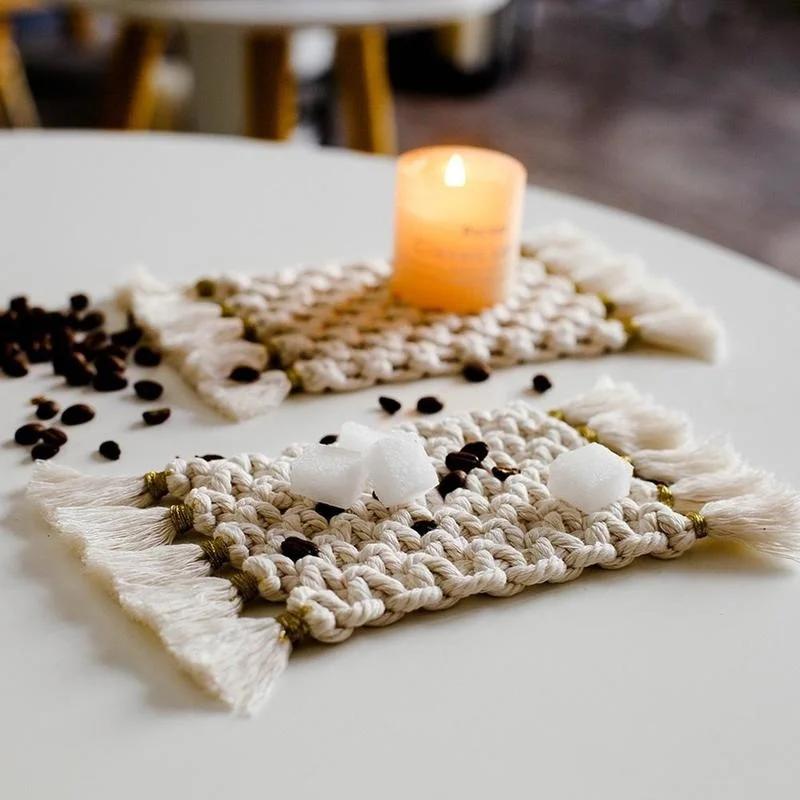 Kreativní tvar Stolní dekorace Čistě ručně vyráběná Bavlněná pletenina Protiskluzové Izolační podložky Evropa Makramé Podložka pod šálek Ubrus Stolní podložka