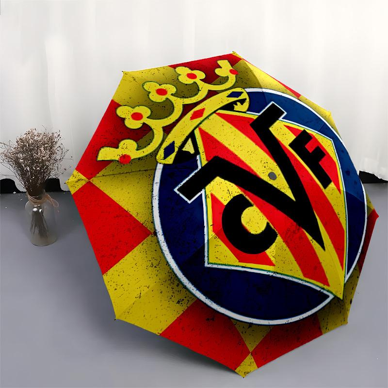Villarreal CF, Logo Automatic Opening and Closing, 8 rib Structure Portable Umbrella, Suitable for Men and Women in All Seasons  Perfect Gif