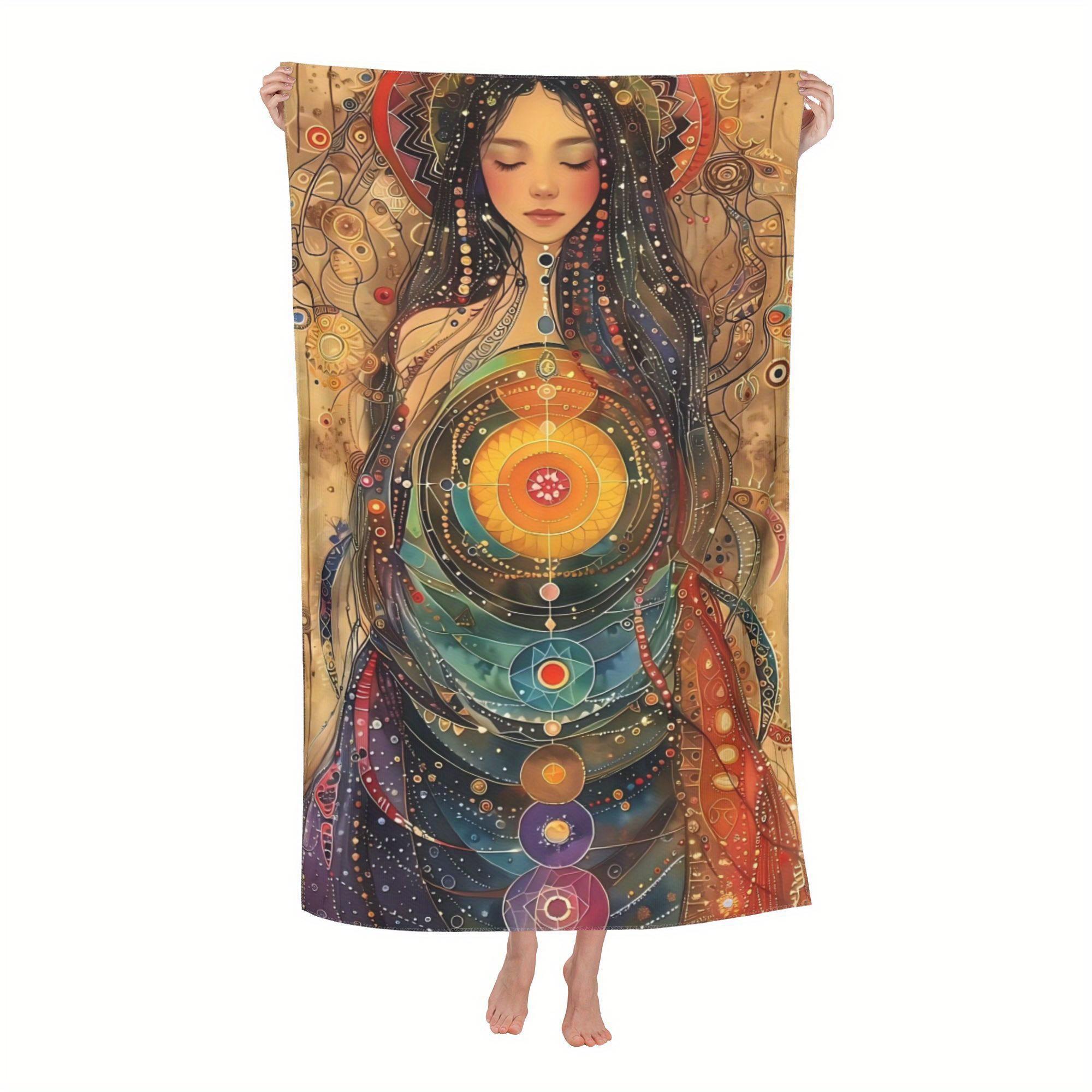 

Mystical Art Design Bath Towel - Unique Female Pattern, Comfortably Soft, Perfect for Yoga Meditation and Daily Use 50x100cm