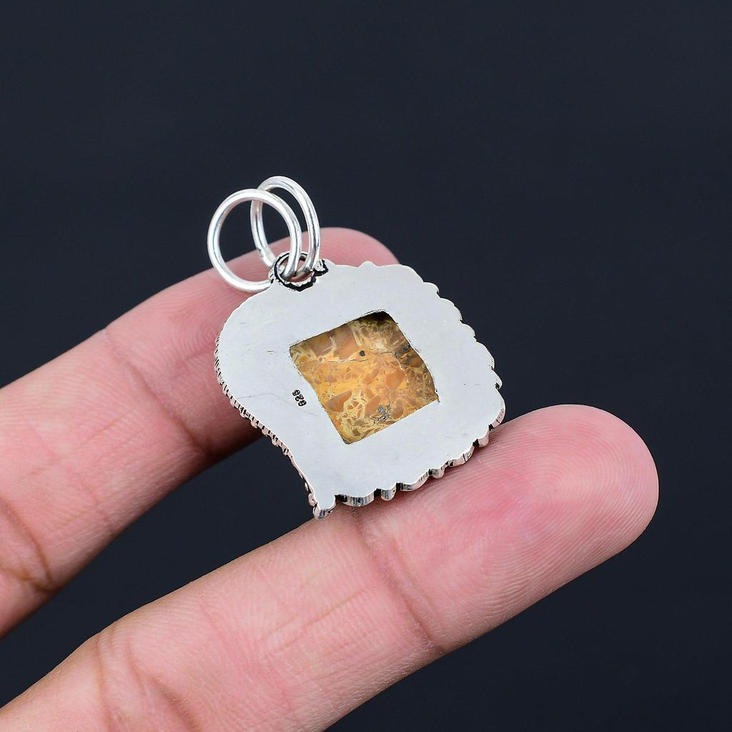 Daughters Day Sale Sterling Silver Natural Maligano Jasper Bezel Wedding Pendant