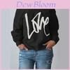 Women's Loose Love Letter Print Casual Off Shoulder Long Sleeve Fashion Sweater