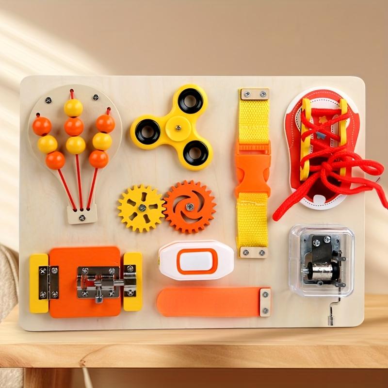 

Деревянная развивающая доска «Воздушный шар» для сенсорной игры с замками, шестеренками, веревками, в оранжево-желтой весенней тематике, идеальный подарок на день рождения для малышей Orange busy board