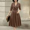 Women Casual V-Neck 3/4 Sleeve Elegant Dress