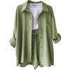 2024 Autumn Women's Two-Piece Set: Wrinkled Long Sleeve Shirt & High Waist Drawstring Shorts
