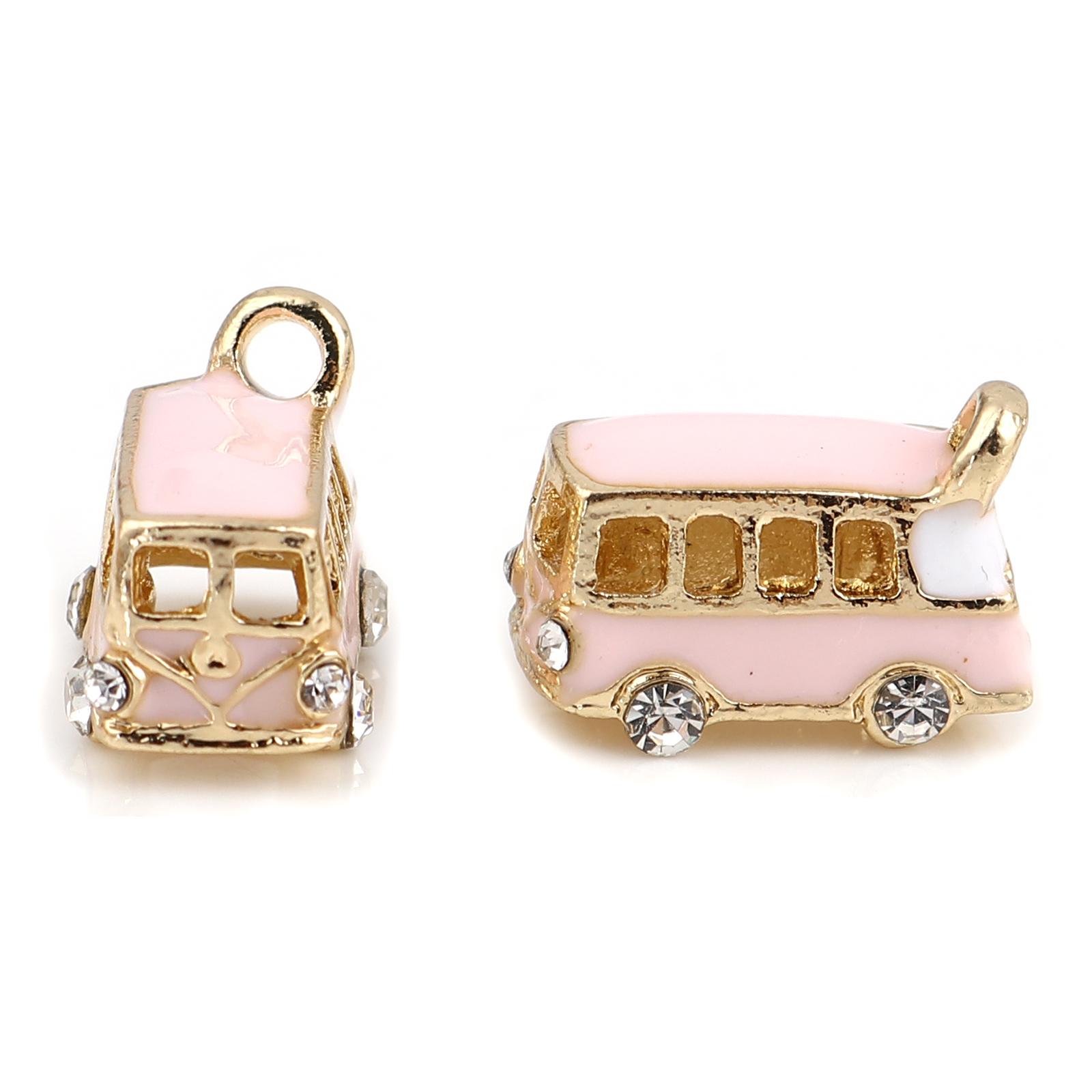 

2 Piece Zinc Based Alloy Travel Metal Charms Bus Enamel Pendant Cartoon Car Series For DIY Hademake Jewelry Findings 18x13mm розовый