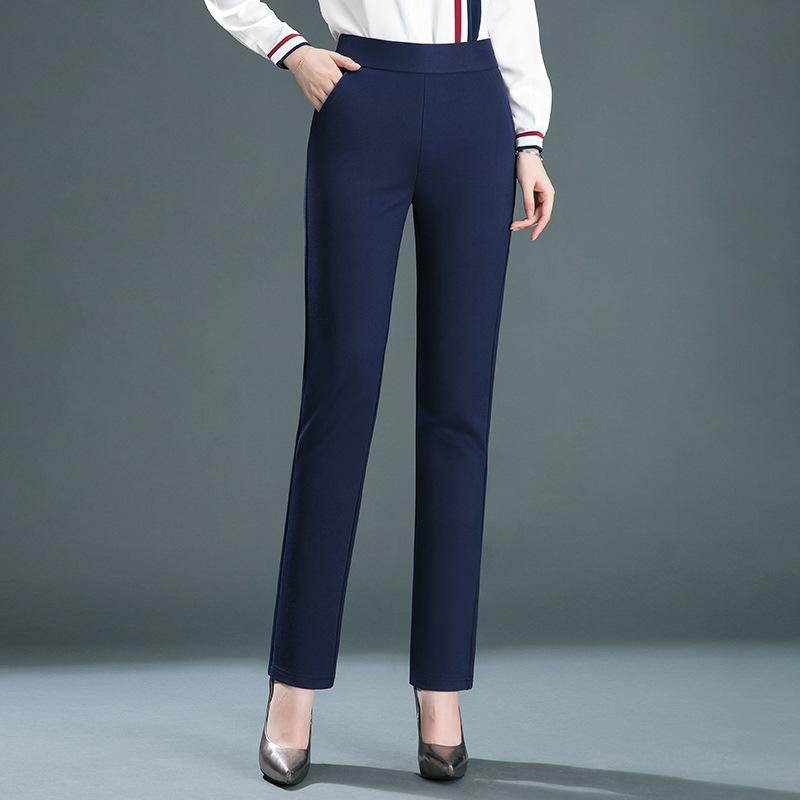 Women's  Slim Long Pants  Elastic Waist Straight Pants Stretch High Waist Pants