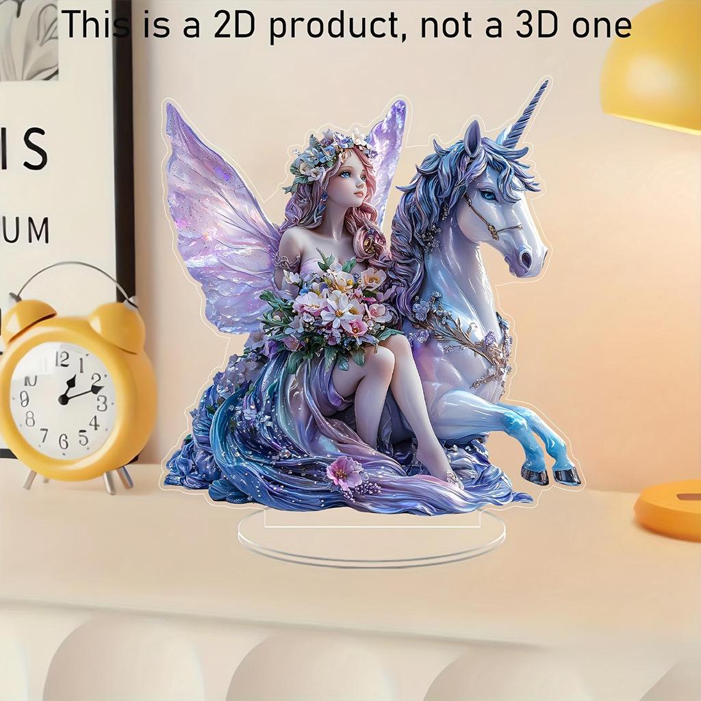 Fairy Tale Flower Fairy & Unicorn 2D Acrylic Ornament for Home Decor