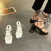 Women's Fashion Sandals 2025square Head Cross Straps Clip Toes Soft Bottom Roman Shoes Non-slip Wear Fairy Hundred Women's Shoes
