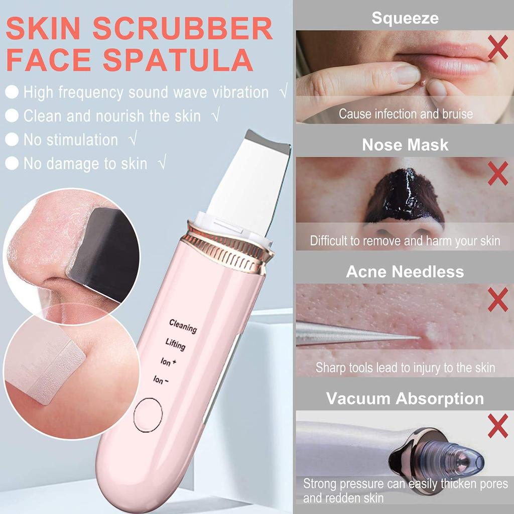 Beauty Device ABS Ultrasonic Skin Scrubber with EU Plug Face Spatula Blackhead Remover Pore Exfoliating USB Cable Facial