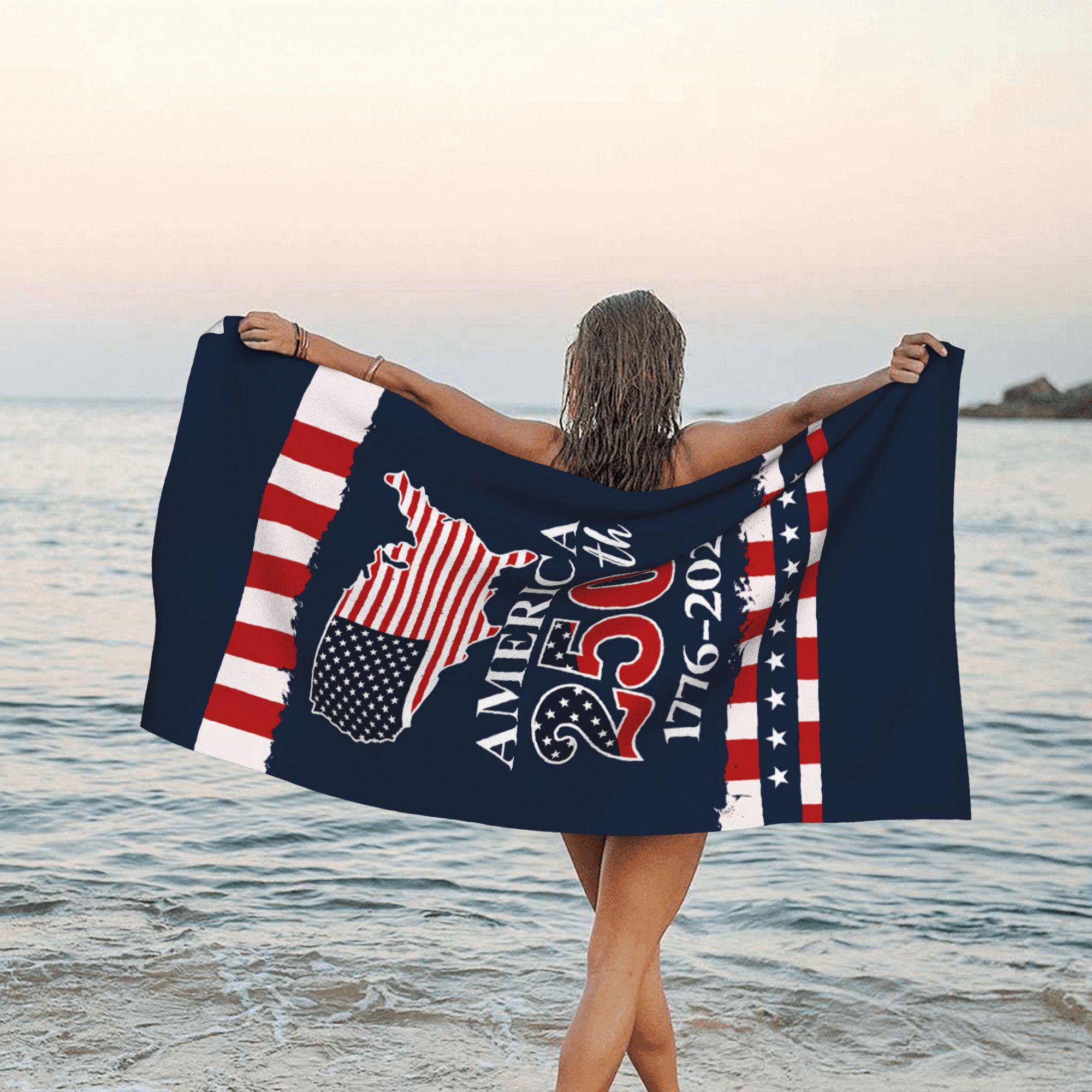 Lang Pattong White 1 America 250Th Beach Towel Single Sided 2D Print Quick Dry Microfiber Beach Towel Pool Beach Swim Patriotic Commemorative Gift