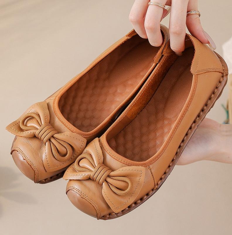 Fashion New Cow Leather Shoes Woman Luxury Bowknot Ballet Flats Women's Shallow Slip On Moccasins Mother Comfortable Autumn Flats Shoes