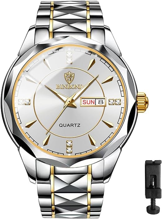 Watch Precision Steel Analog Copy Watch Men Luminous Date Day of the Week Waterproof Watch Easy To Read Dial Stainless Steel Level Adjustable Silver