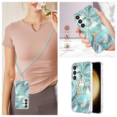 Abnehmbares Umhängeband mit himmelblauem Spleißmarmor oder Anti-Fall-Ring oder Hülle mit glattem Design für Samsung iPhone, Xiaomi Redmi, Oppo, Nokia Moto ...