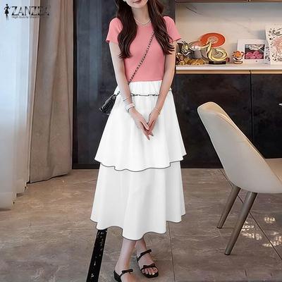 Women Casual Round Neck Short Sleeve Splice Dress