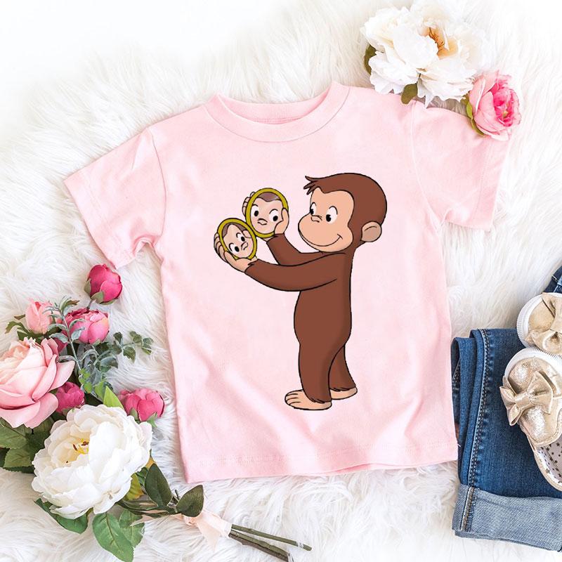 

Kawaii girls t-shirts Curious George Cartoon monkey print children s clothing summer tees girls tshirts pink short-sleeved tops 110