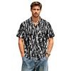 Men’s Spring Summer Casual Shirt Cotton Linen Short Sleeve Button Down Collared Top with Abstract Print Lightweight Relaxed Fit
