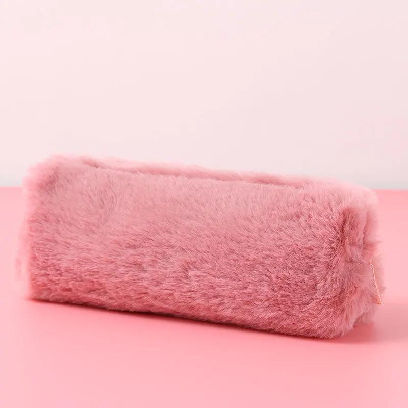 Version of The New Creative Pencil Box Small Fresh Cute Girl Fluffy Square Octagonal Pen Bag Girl Heart Students Simple
