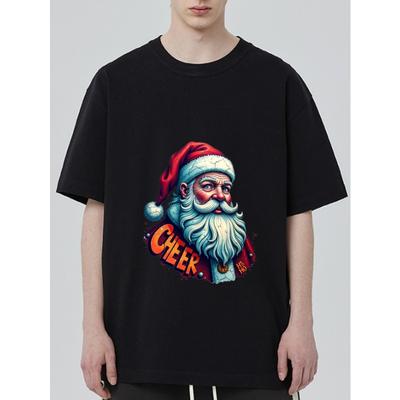 Świąteczny T-shirt Czarny Święty Mikołaj Nadruk Radość Odzież na Imprezę Świąteczną