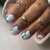 Brightening Blue & White Line Press-On Nails – Elegant Autumn/Winter Style