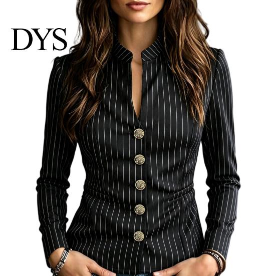 Slim Fit Casual Blazer Women Stand Collar Striped Blazer, Single-Breasted Blouse Top, Office Business Jacket Outerwear Slimming Waist Coat