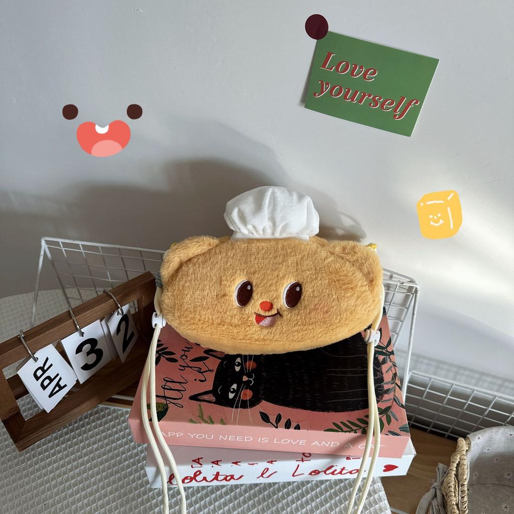 Cute Portable Bear Bag Ins Cartoon Storage Bag Yellow Chef Bear Mini Baguette Messenger Bag