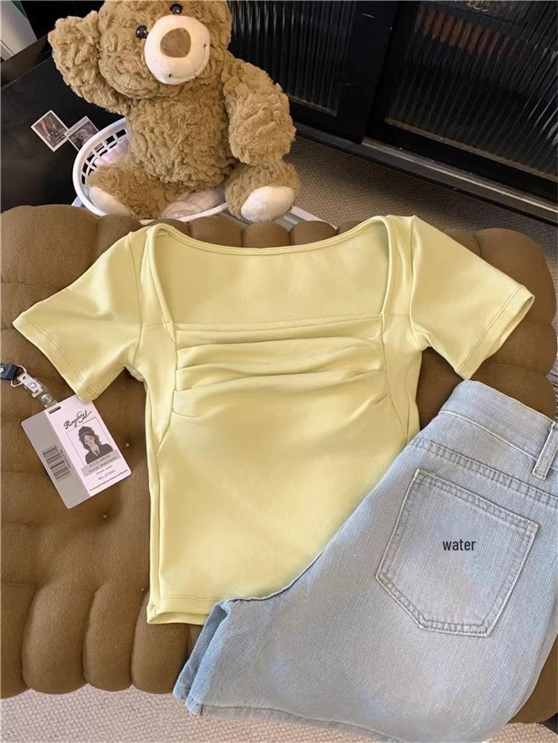 

Женская пикантная красная вискозная футболка с драпировкой, утягивающая, с квадратным вырезом и нагрудными вкладышами One Size светло-зеленый