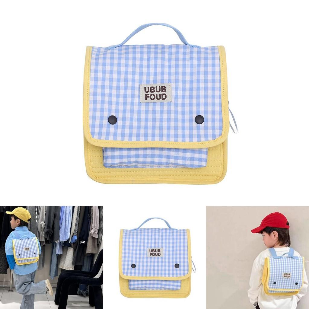 Simple Grid Pattern Letter Decoration Children Casual Backpacks For Kindergarten Kids