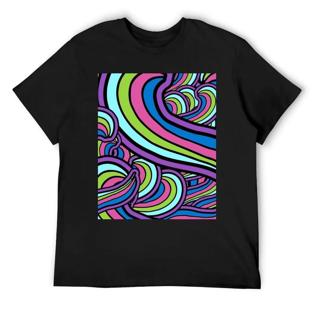 Geometric Groovy Psychedelic Art Hippie Retro 60's 70's Purple Green Blue T-Shirt Kawaii Clothes T-shirts Man Mens Tall T Shirts