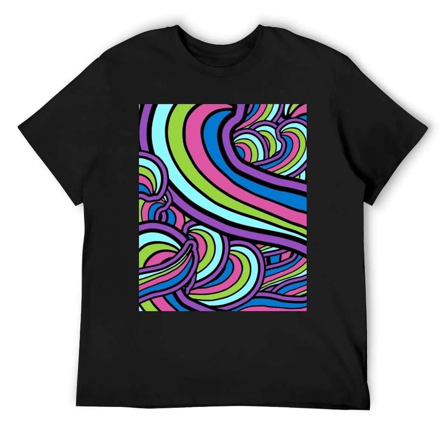 

Geometric Groovy Psychedelic Art Hippie Retro 60 s 70 s Purple Green Blue T-Shirt kawaii clothes T-shirts man mens tall t shirts XXXXXL чорний
