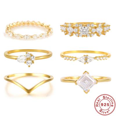 Fashion Wedding Ring Geometric Personality Size Diamond Set S925 Sterling Silver Ladies Wedding Gift Ring