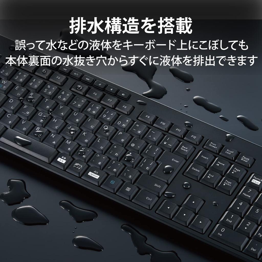 ELECOM Wireless Full Keyboard and Mouse Set, Quiet Design, Black, TK-FDM116SKMBK