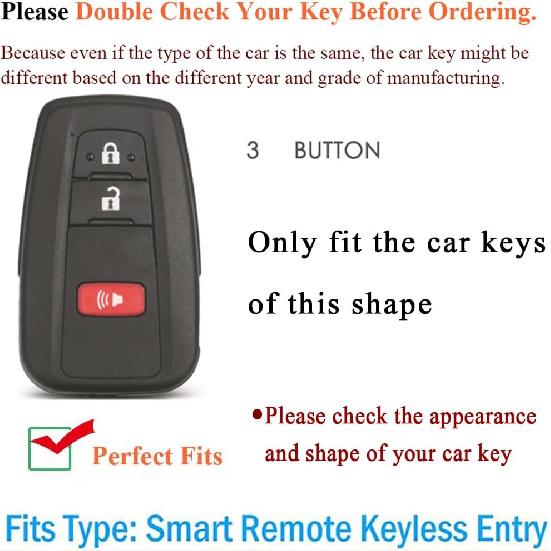 SANRILY Metal Leather 3 Button Key Fob Cover Case Fit for Toyota C-HR Prius Corolla Highlander Camry RAV4 Avalon Keyless Key Holder with Short