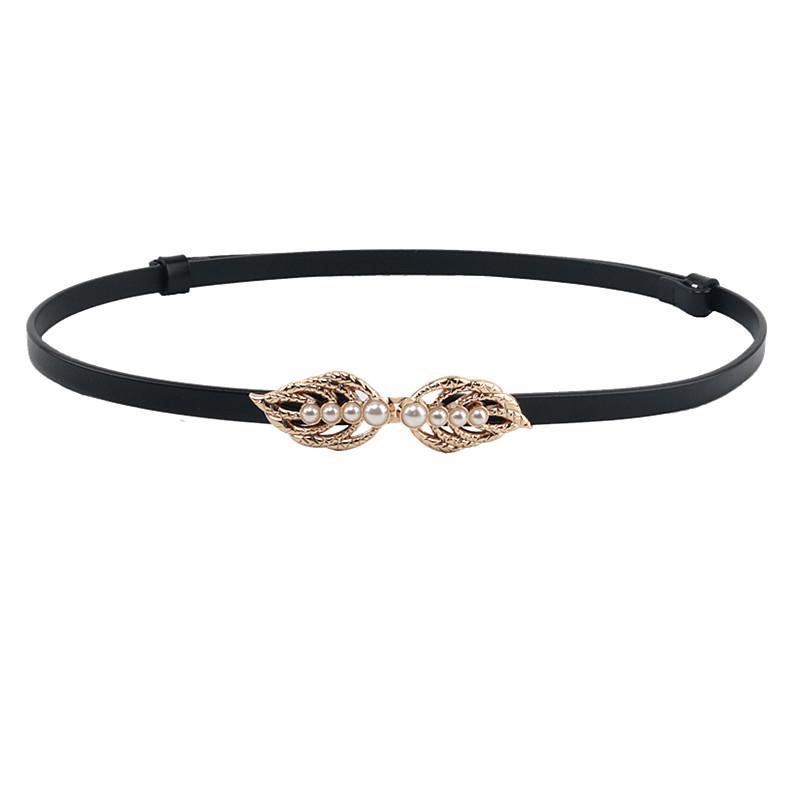 Versatile Women's Genuine Leather Belt - Korean Style, Pearl Double Buckle, Decorative Waist Chain for Skirts and Dresses