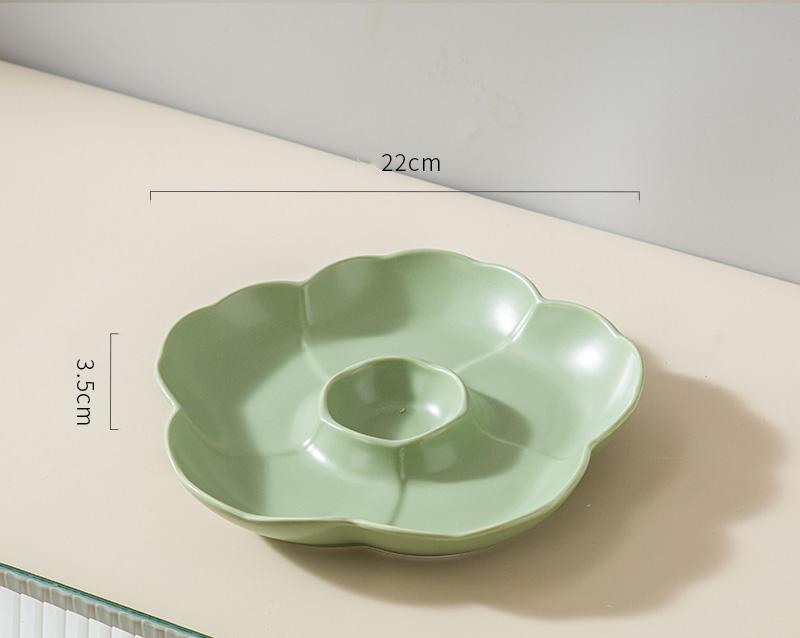 Ceramic Dividing Dumpling Plates New Household 8.5 Inch Flower Shape Kitchen Tableware with Sauce Dish Underglazed Colour Plate