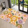 Retro Daisy Heart DOORMAT Area Rug Vintage Pop Art Style with Colorful Flowers Stylish Non-Slip Floor Mat for Entryway Aesthetic