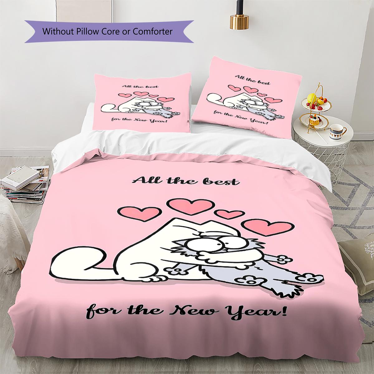 Simon's Cat Muster Bettwäsche, Steppbett Set Bettbezug Kissenbezug Zuhause Geburtstagsgeschenk (1 Bettbezug + 2 Kissenbezüge, ohne Füllung) 135x200cm