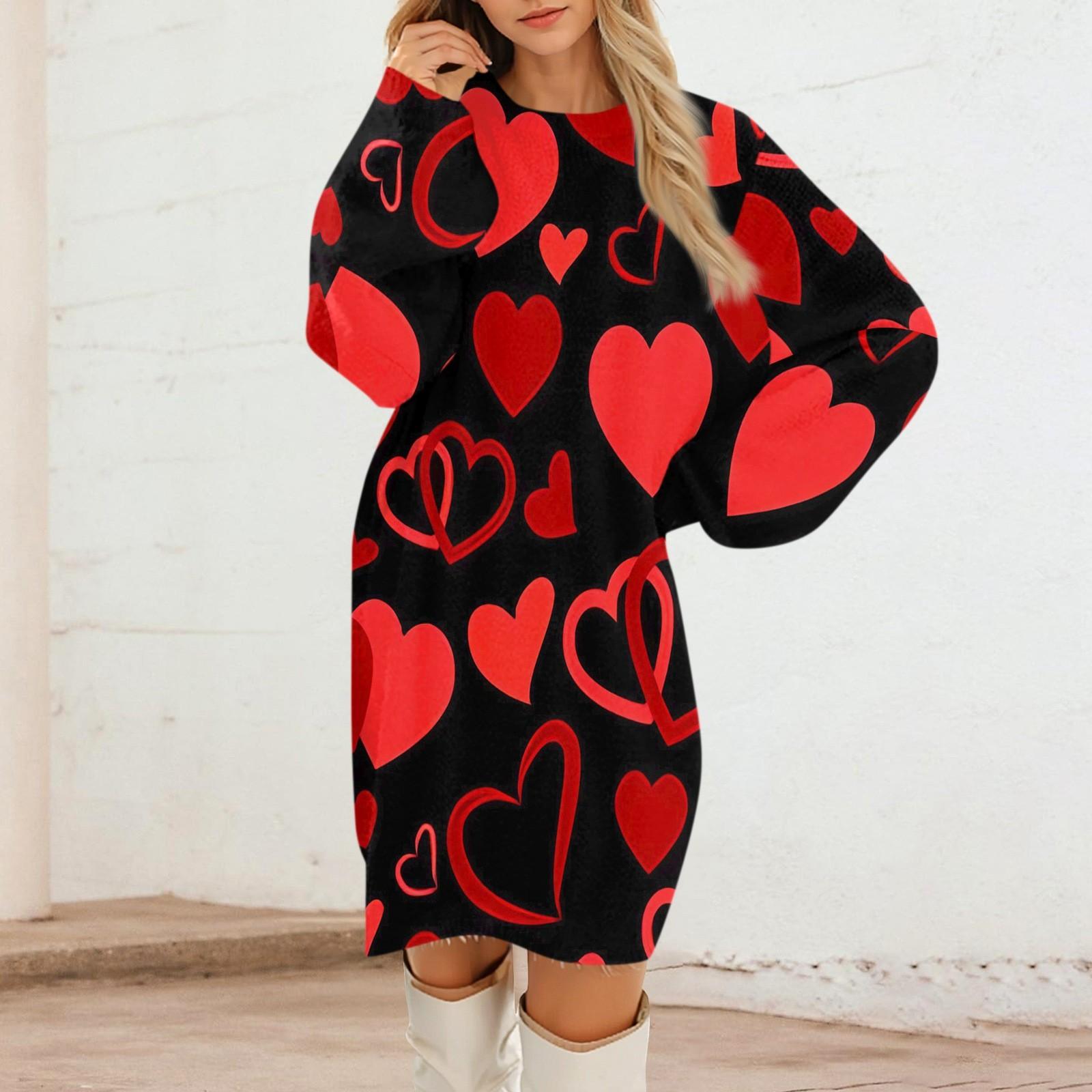 

Женские повседневные платья с круглым вырезом и длинным рукавом на День святого Валентина из плюша в градиентную клетку L