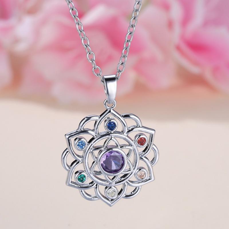 New Hot Sale Round Purple Edge Colorful Lotus Necklace