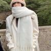 Windproof Warm Neck Scarf Macaron Solid Color Winter Cashmere Shawl Long Wool Tassel Scarf  Women
